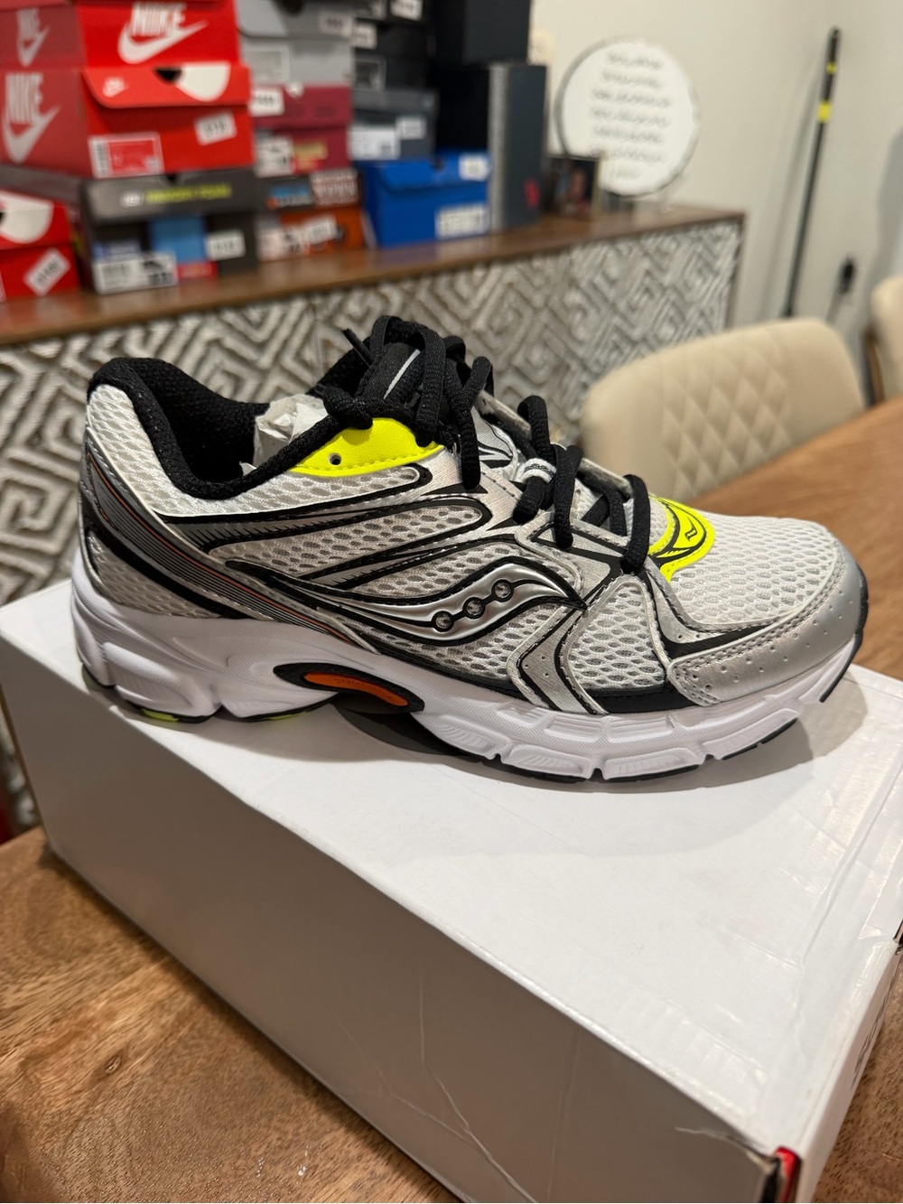 Saucony Kids White, Black & Neon Yellow Running Sneakers